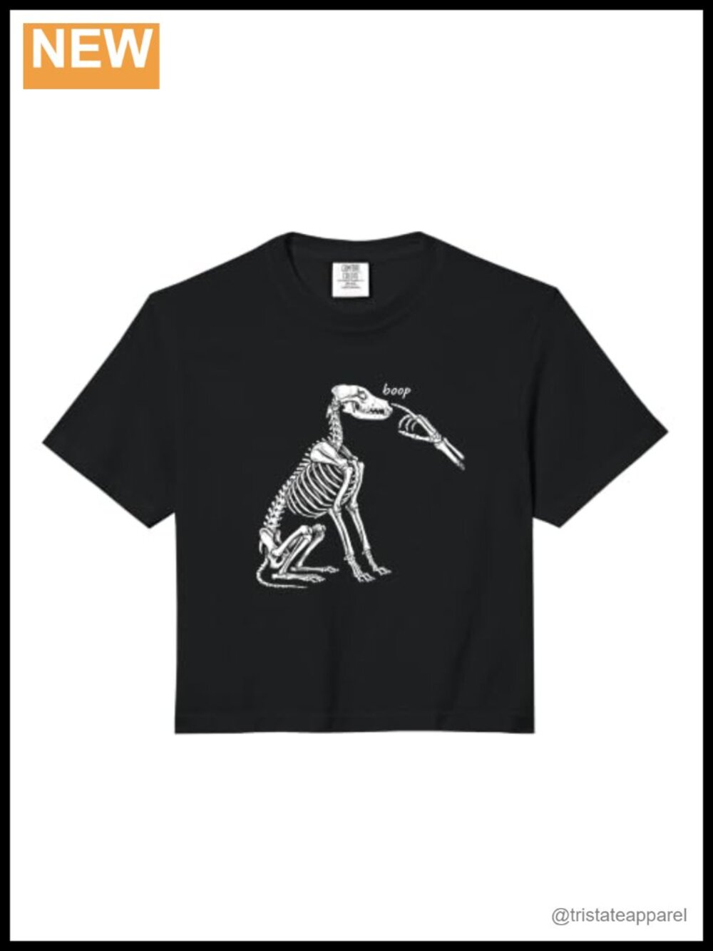 Funny Dog Skeleton Halloween Crop Top Boxy Fit Graphic Tee
